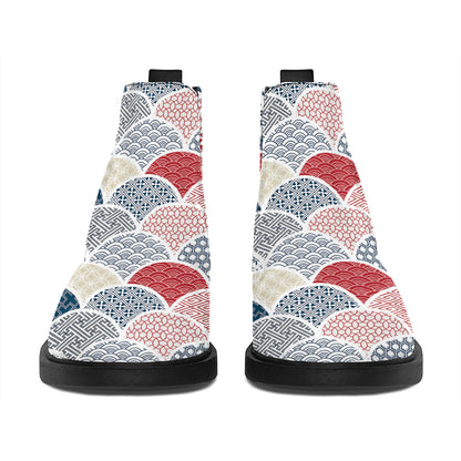 Japanese Geometric Pattern Print Flat Ankle Boots