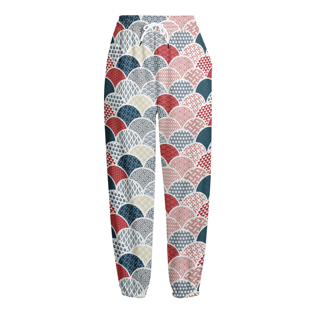 Japanese Geometric Pattern Print Fleece Lined Knit Pants