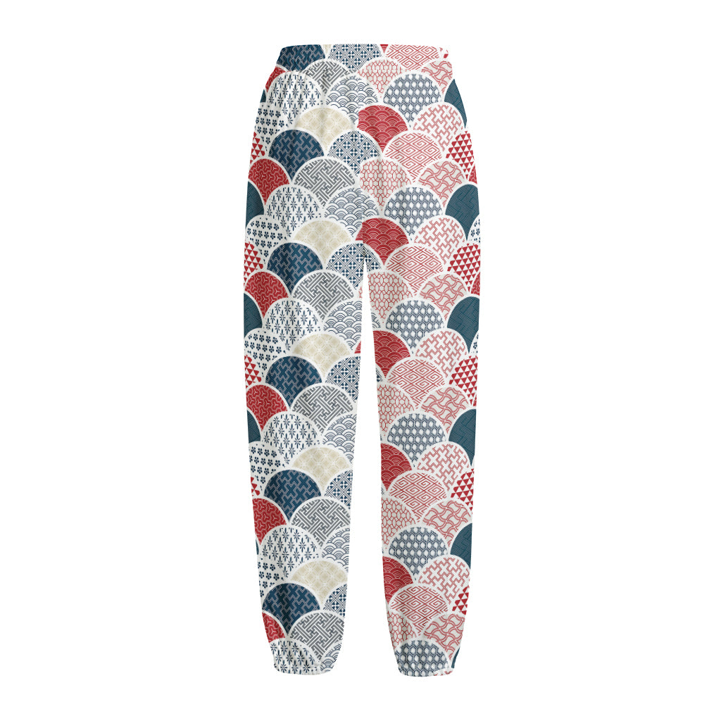 Japanese Geometric Pattern Print Fleece Lined Knit Pants