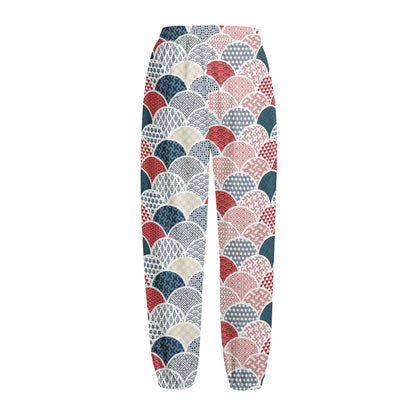 Japanese Geometric Pattern Print Fleece Lined Knit Pants
