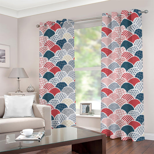 Japanese Geometric Pattern Print Grommet Curtains