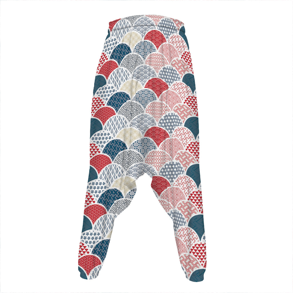 Japanese Geometric Pattern Print Hammer Pants