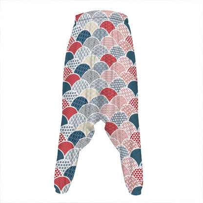 Japanese Geometric Pattern Print Hammer Pants