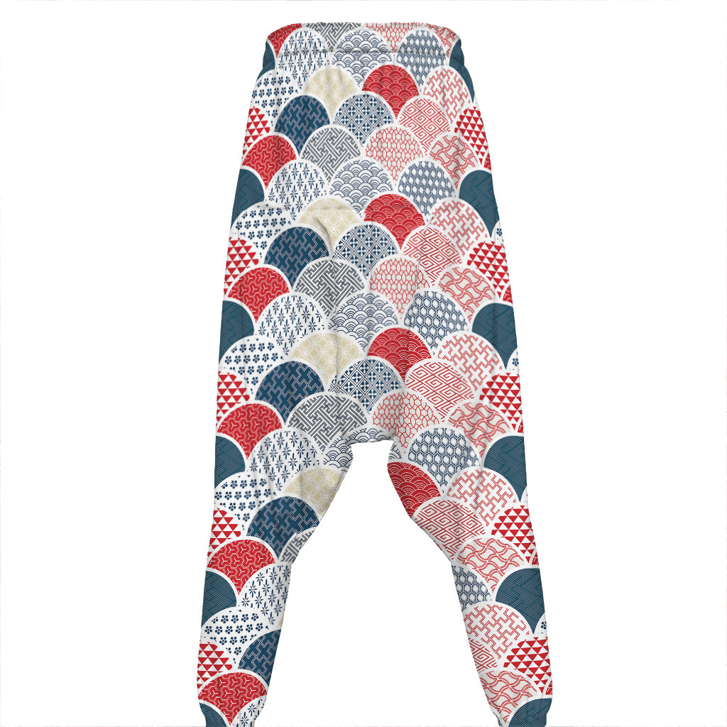 Japanese Geometric Pattern Print Hammer Pants