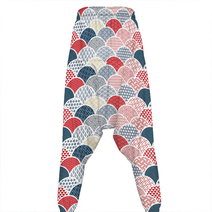 Japanese Geometric Pattern Print Hammer Pants