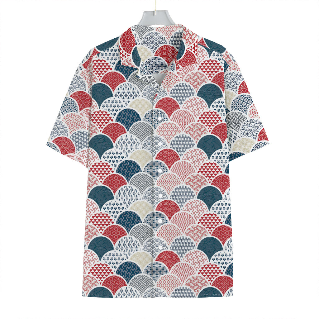 Japanese Geometric Pattern Print Hawaiian Shirt