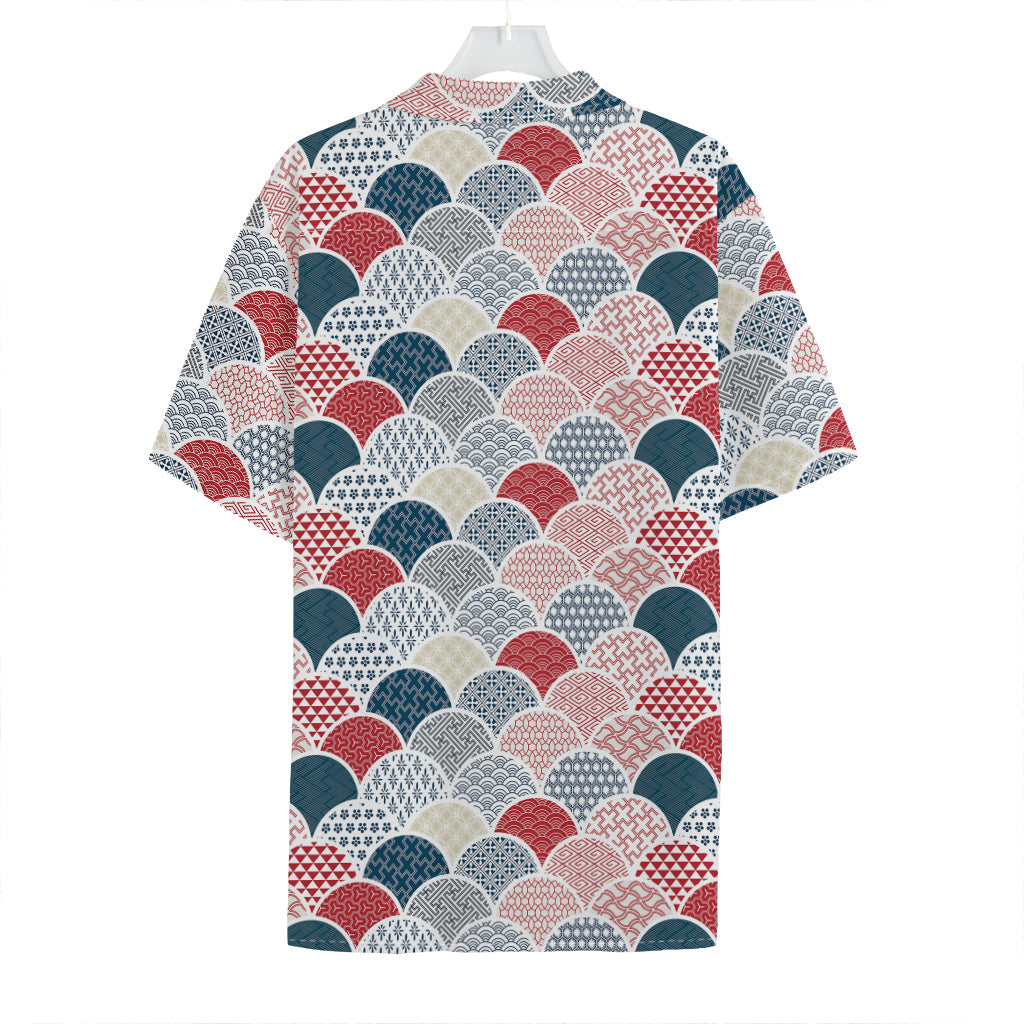 Japanese Geometric Pattern Print Hawaiian Shirt