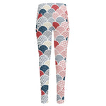 Japanese Geometric Pattern Print High-Waisted Pocket Leggings