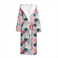 Japanese Geometric Pattern Print Hooded Bathrobe