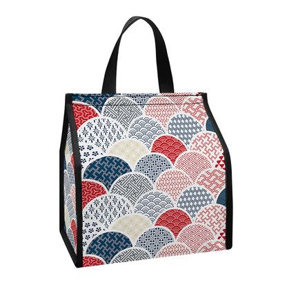 Japanese Geometric Pattern Print Insulated Lunch Tote