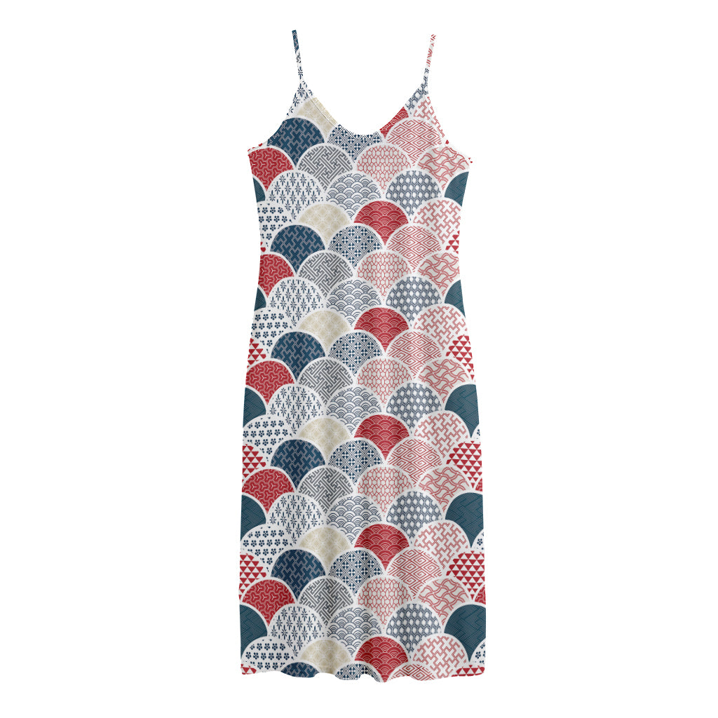 Japanese Geometric Pattern Print Jersey Midi Cami Dress