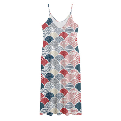 Japanese Geometric Pattern Print Jersey Midi Cami Dress