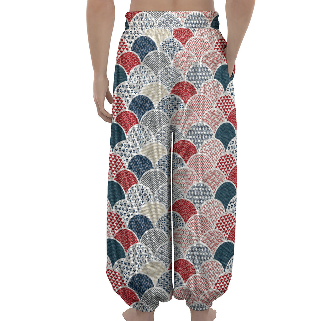 Japanese Geometric Pattern Print Lantern Pants