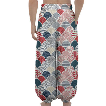 Japanese Geometric Pattern Print Lantern Pants