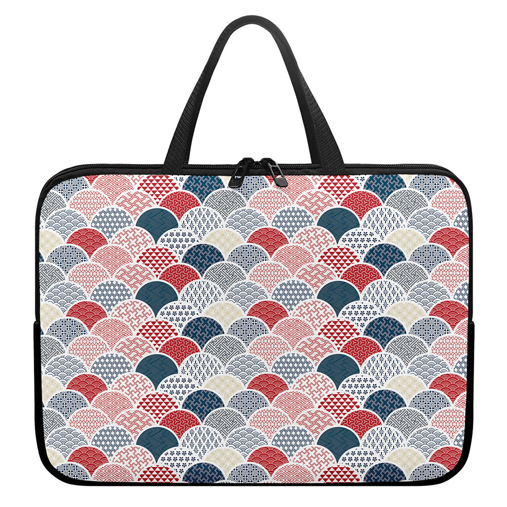 Japanese Geometric Pattern Print Laptop Sleeve With Handle