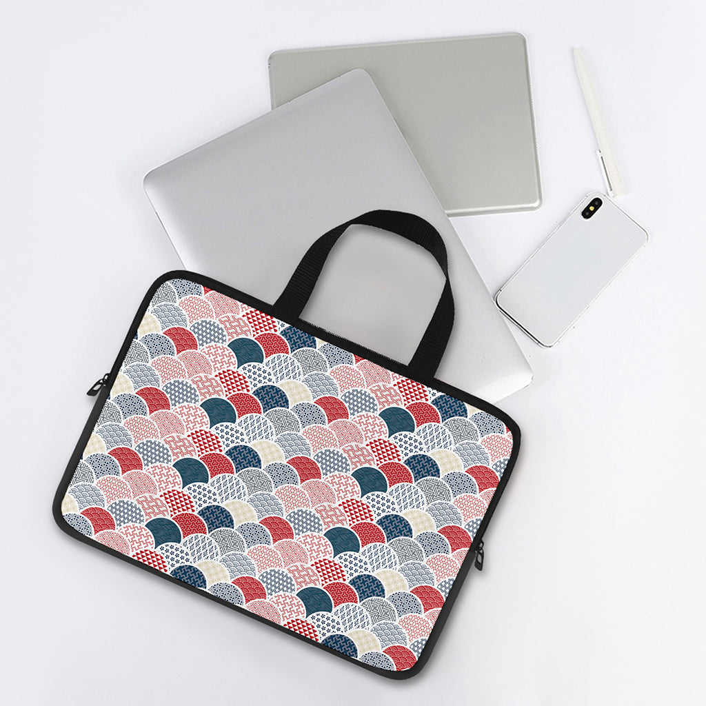 Japanese Geometric Pattern Print Laptop Sleeve With Handle