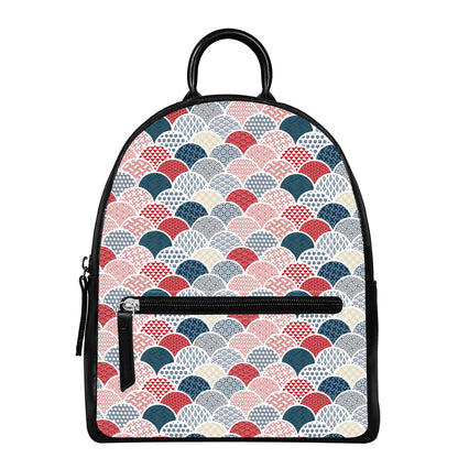 Japanese Geometric Pattern Print Leather Backpack