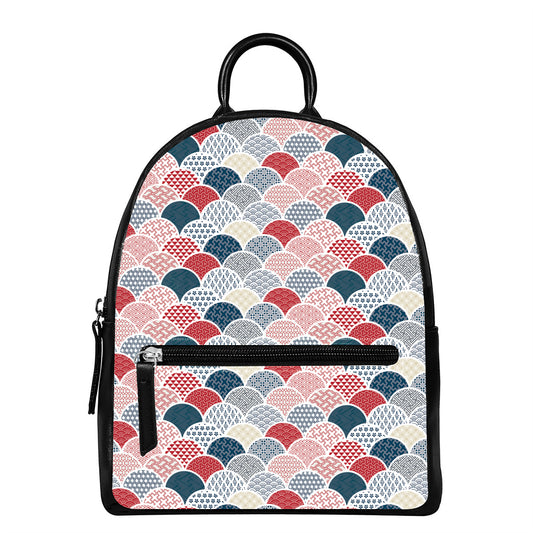 Japanese Geometric Pattern Print Leather Backpack