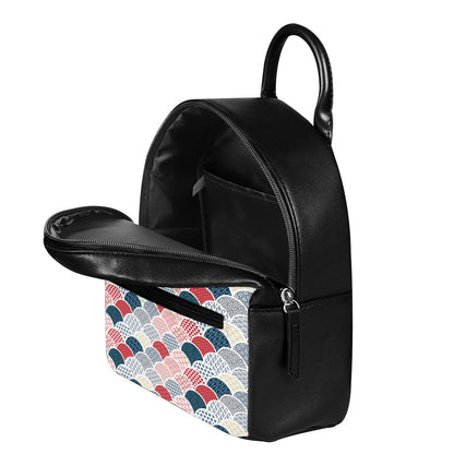 Japanese Geometric Pattern Print Leather Backpack