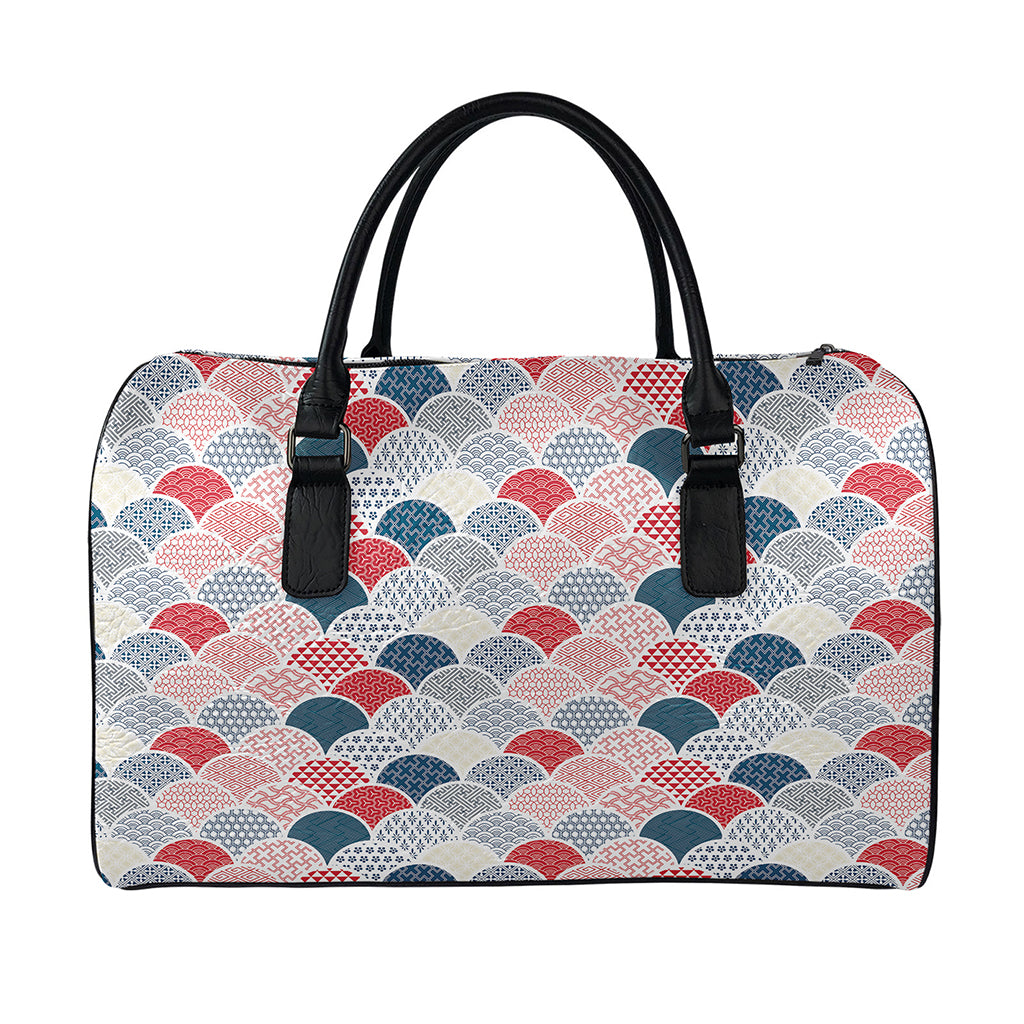 Japanese Geometric Pattern Print Leather Duffle Bag