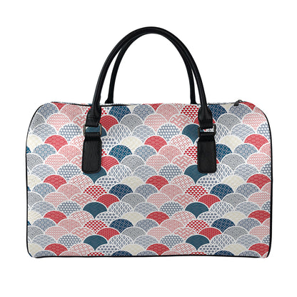 Japanese Geometric Pattern Print Leather Duffle Bag