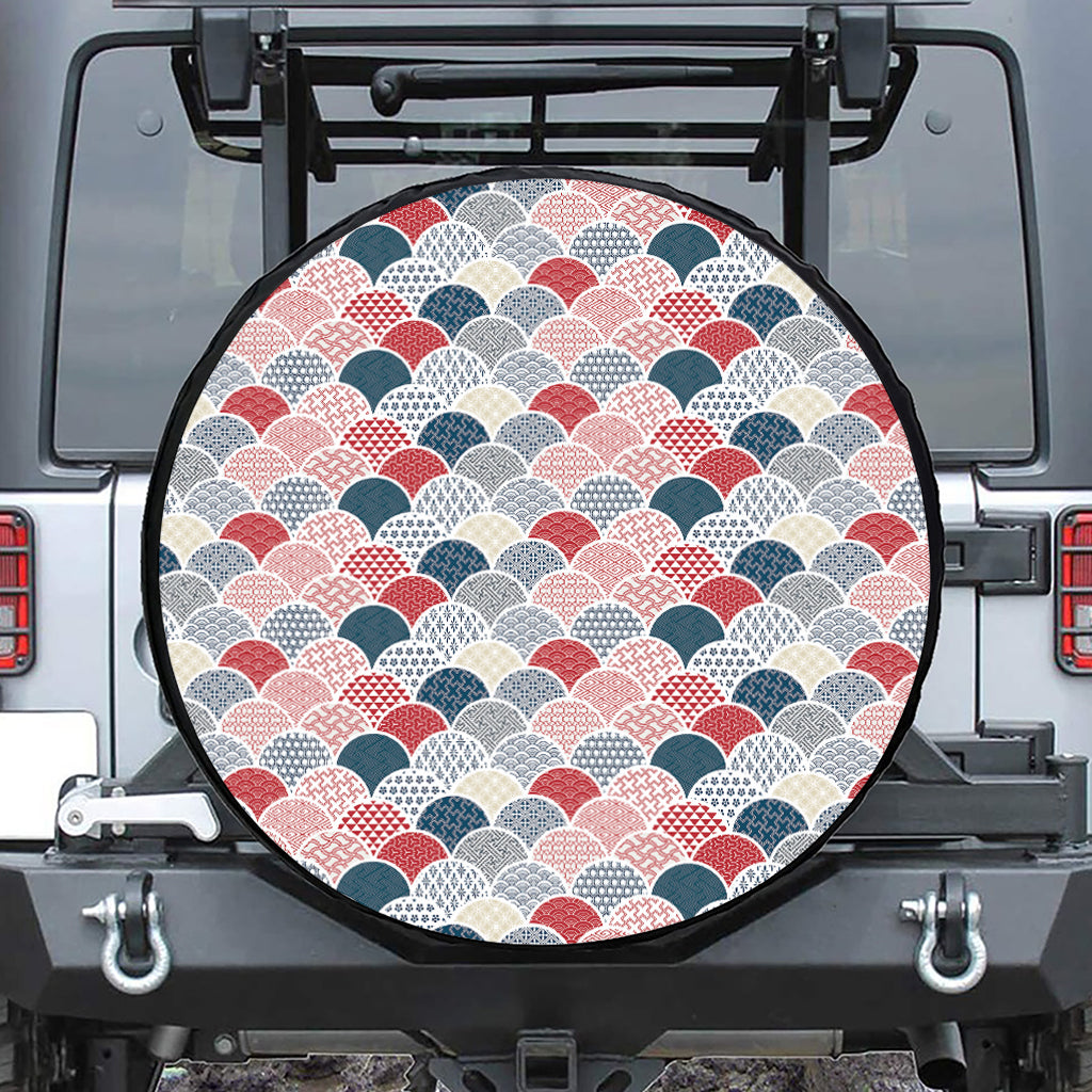 Japanese Geometric Pattern Print Leather Spare Tire Cover