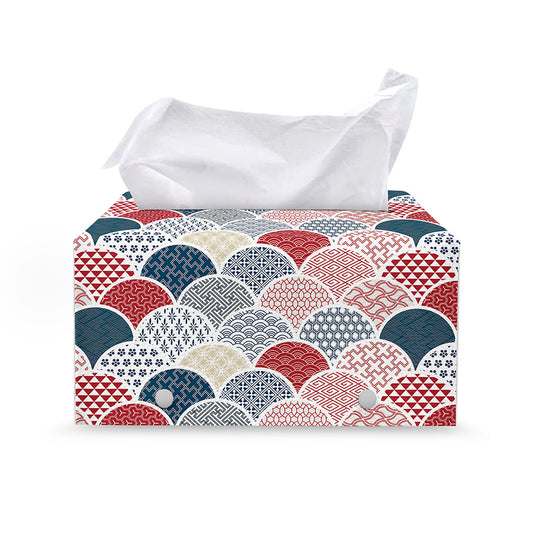 Japanese Geometric Pattern Print Leather Tissue Box Cover