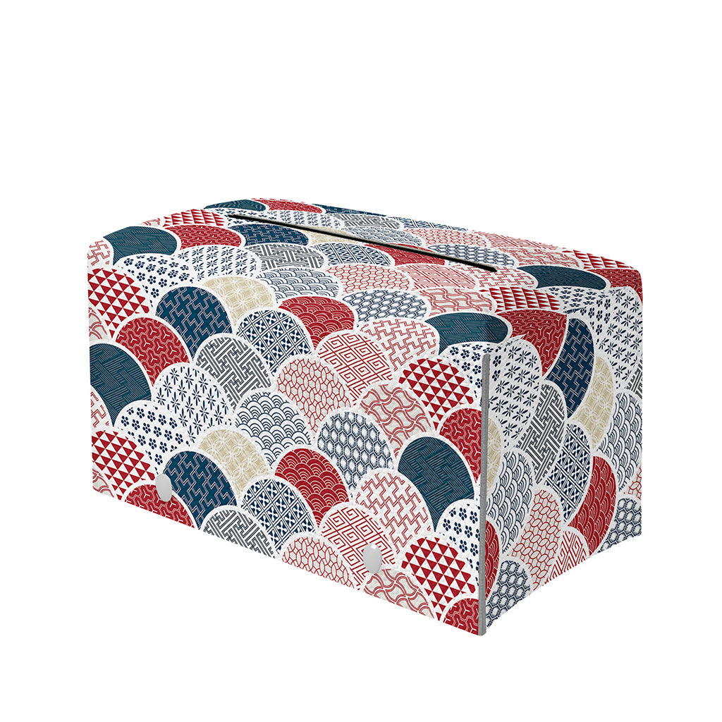 Japanese Geometric Pattern Print Leather Tissue Box Cover