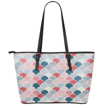 Japanese Geometric Pattern Print Leather Tote Bag