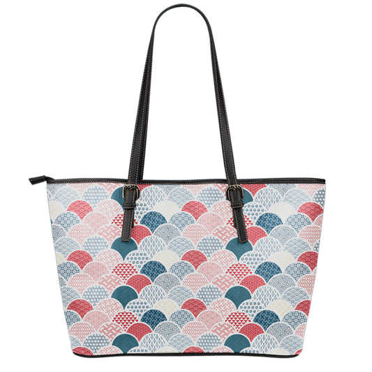 Japanese Geometric Pattern Print Leather Tote Bag