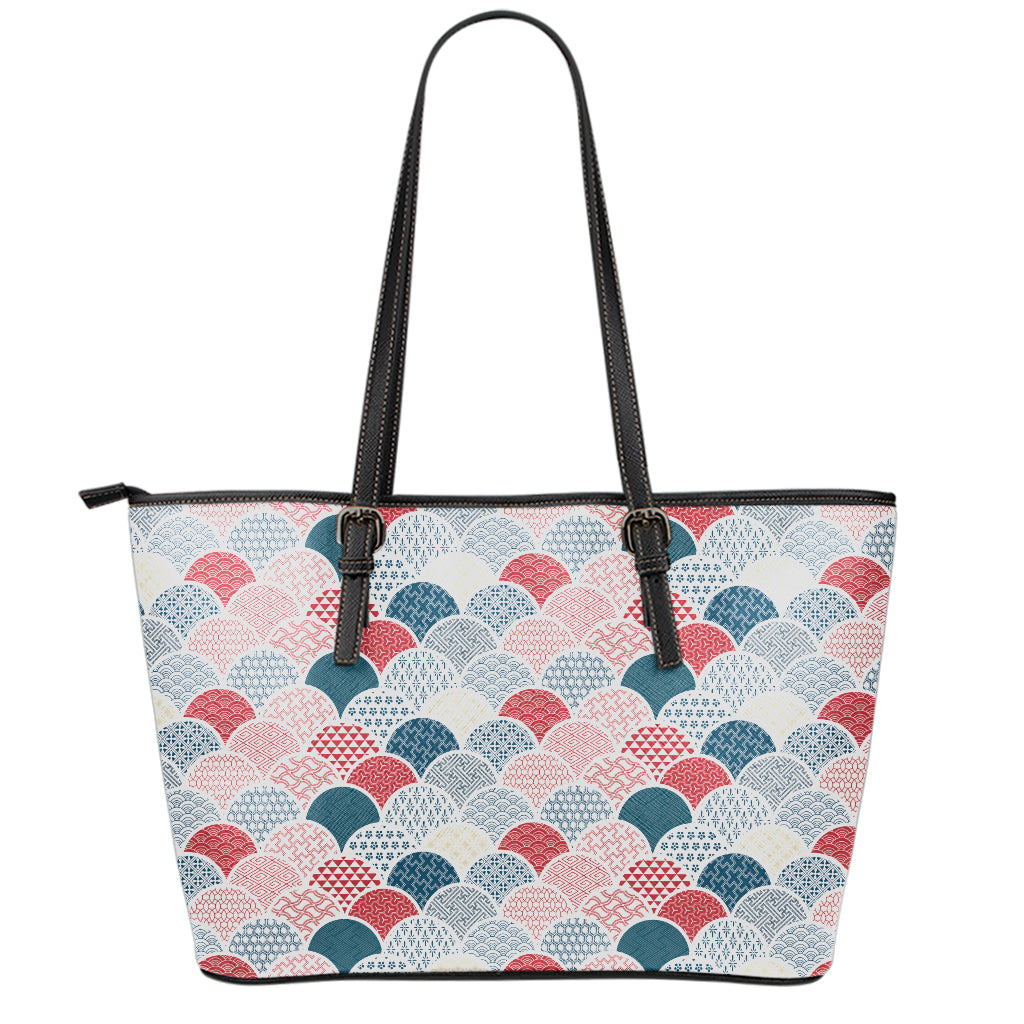 Japanese Geometric Pattern Print Leather Tote Bag