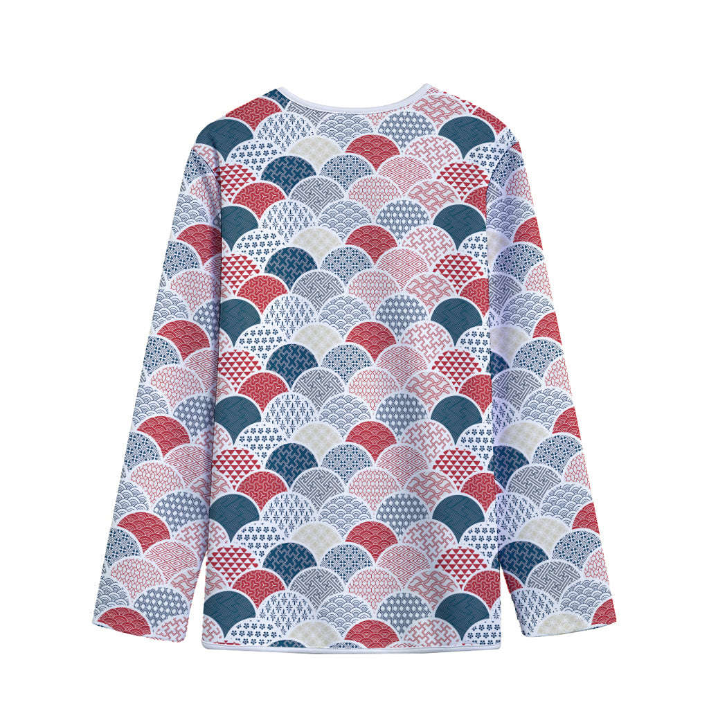 Japanese Geometric Pattern Print Long Sleeve Short Coat