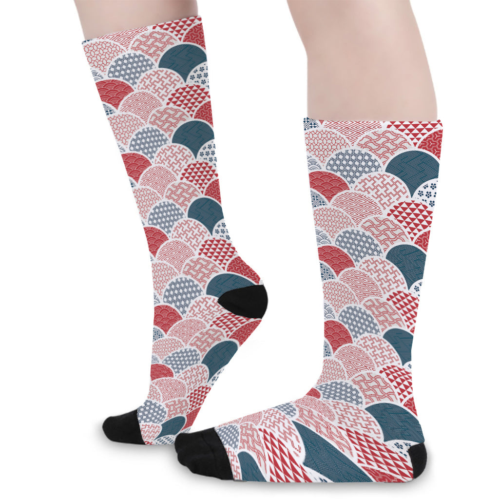 Japanese Geometric Pattern Print Long Socks