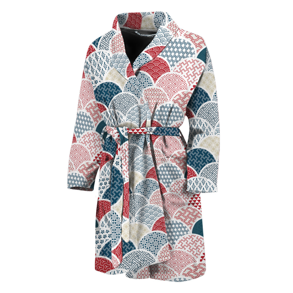 Japanese Geometric Pattern Print Men's Bathrobe