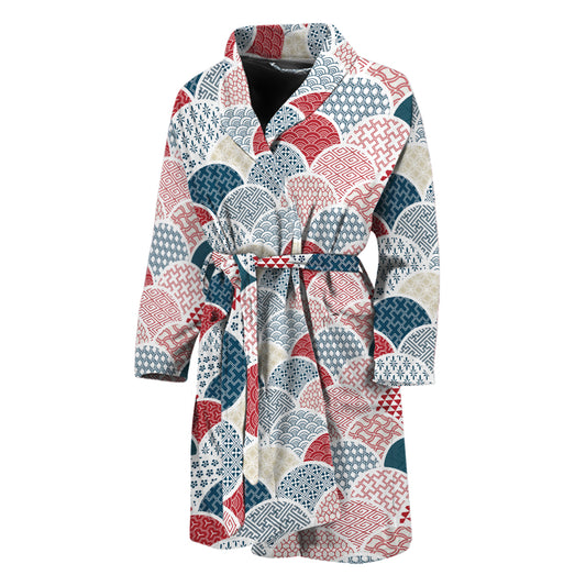 Japanese Geometric Pattern Print Men's Bathrobe