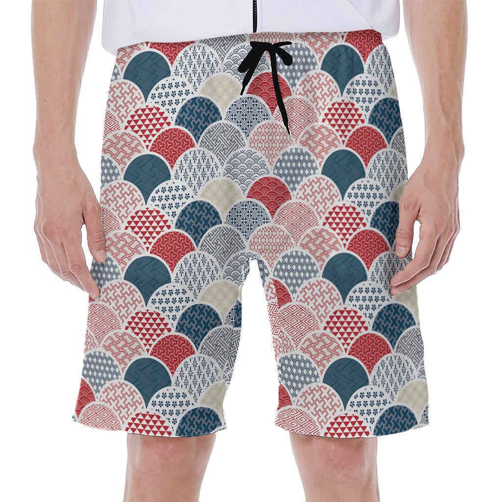 Japanese Geometric Pattern Print Men's Beach Shorts