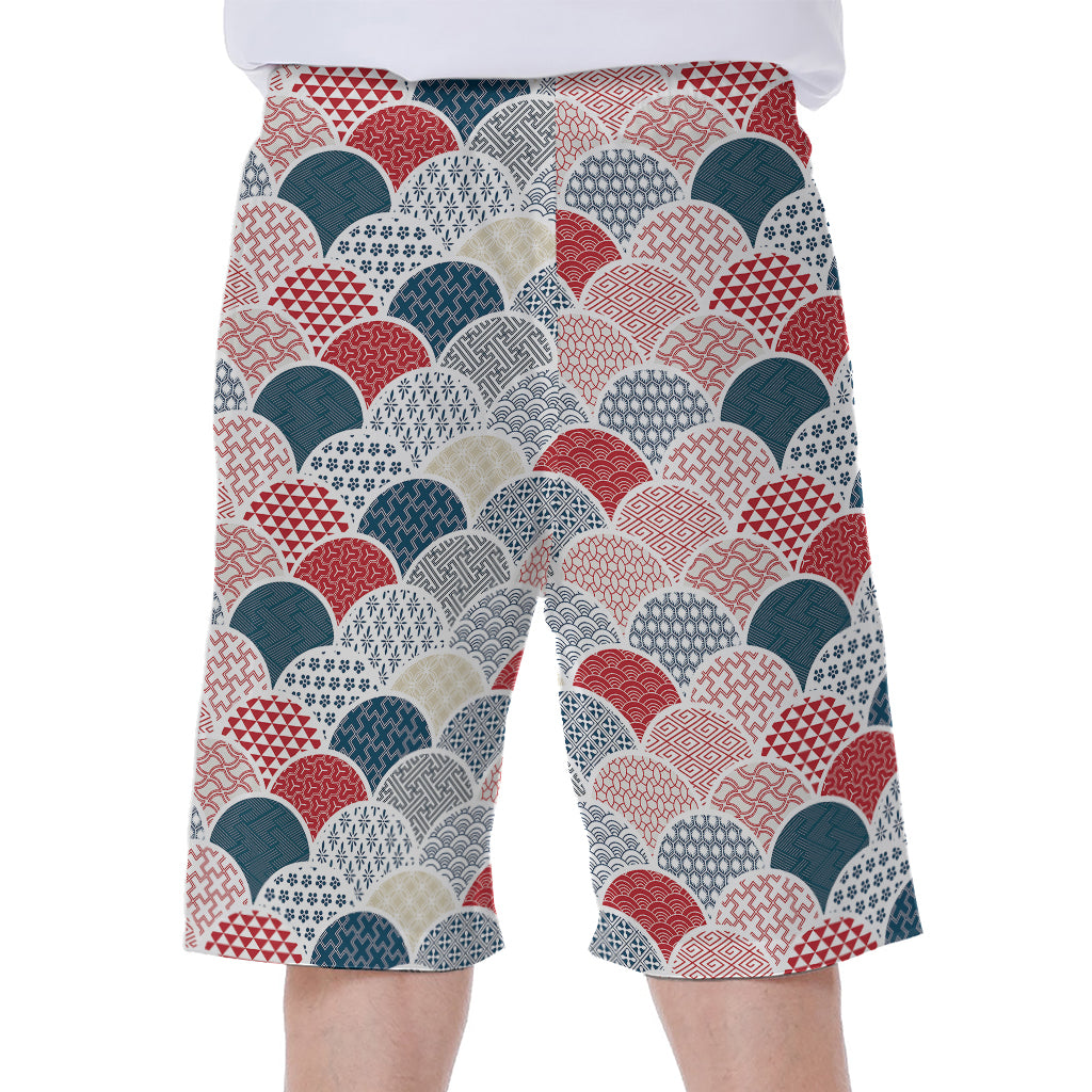 Japanese Geometric Pattern Print Men's Beach Shorts