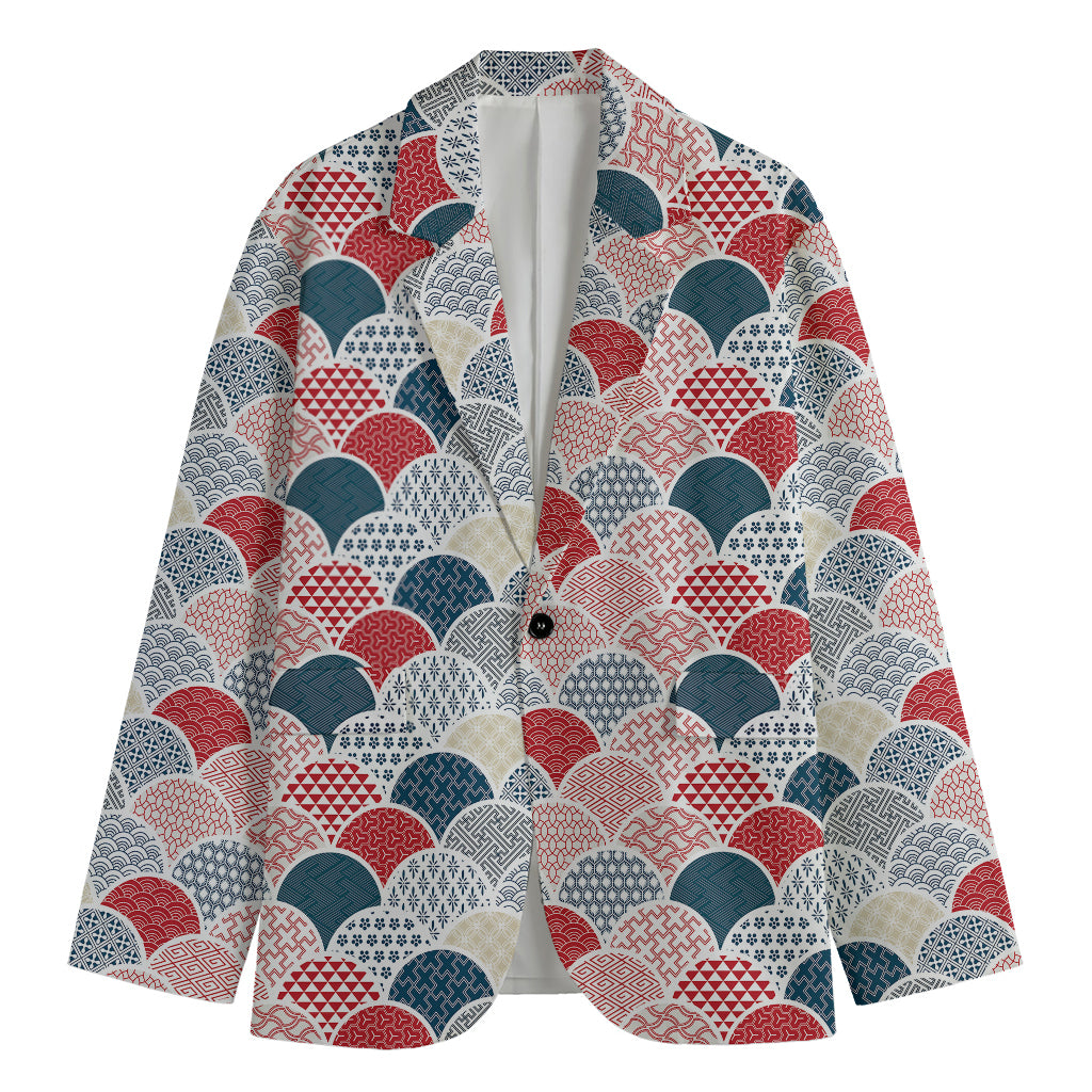 Japanese Geometric Pattern Print Men's Blazer