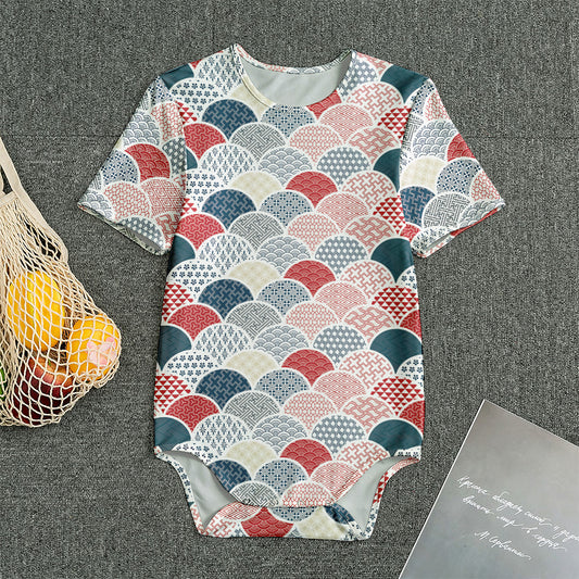 Japanese Geometric Pattern Print Men's Bodysuit