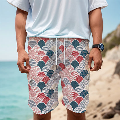 Japanese Geometric Pattern Print Men's Cargo Shorts