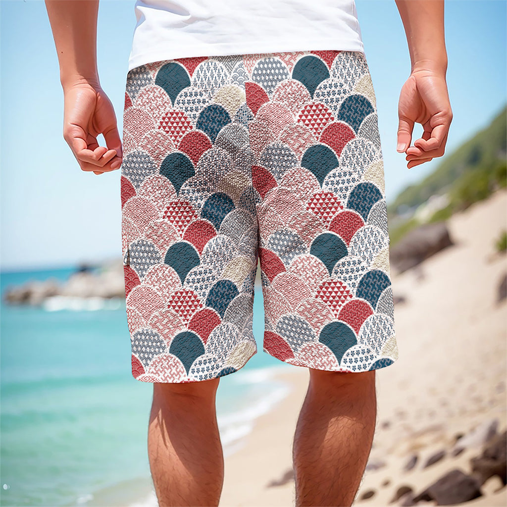 Japanese Geometric Pattern Print Men's Cargo Shorts