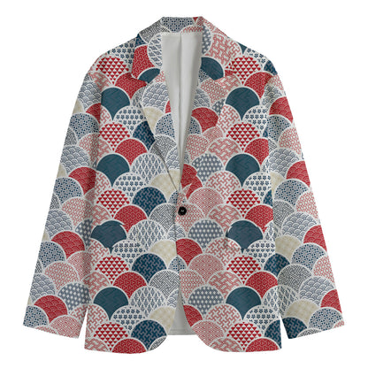 Japanese Geometric Pattern Print Men's Cotton Blazer