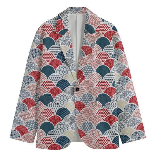 Japanese Geometric Pattern Print Men's Cotton Blazer