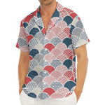 Japanese Geometric Pattern Print Men's Deep V-Neck Shirt