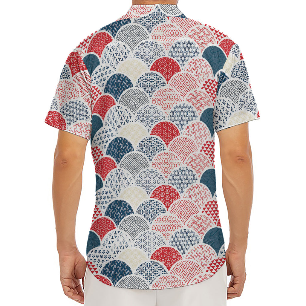 Japanese Geometric Pattern Print Men's Deep V-Neck Shirt