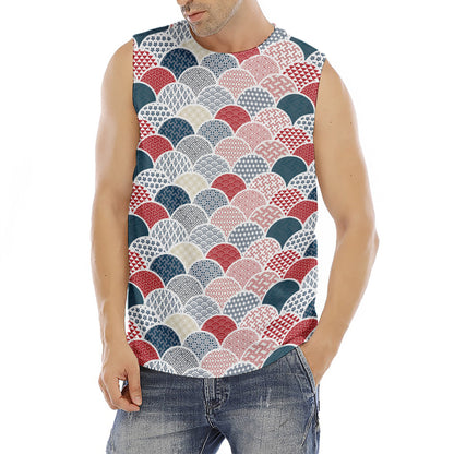 Japanese Geometric Pattern Print Men's Fitness Tank Top