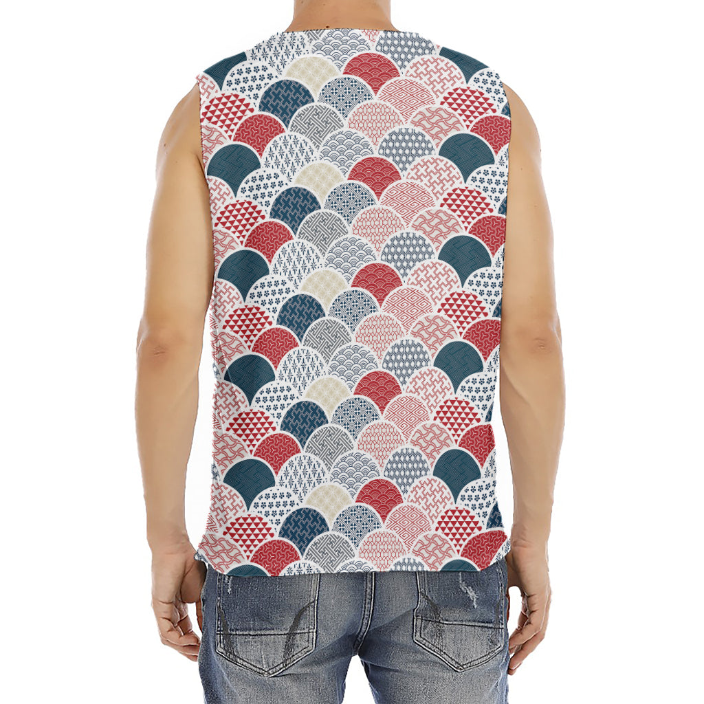 Japanese Geometric Pattern Print Men's Fitness Tank Top