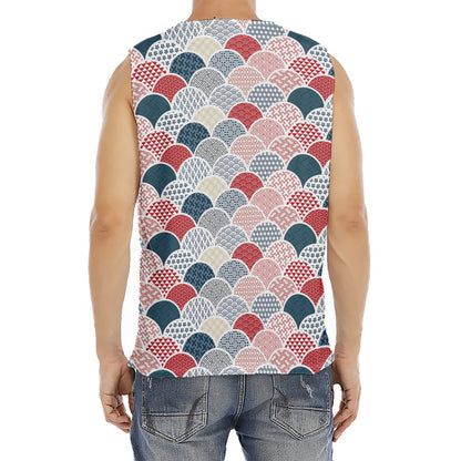 Japanese Geometric Pattern Print Men's Fitness Tank Top