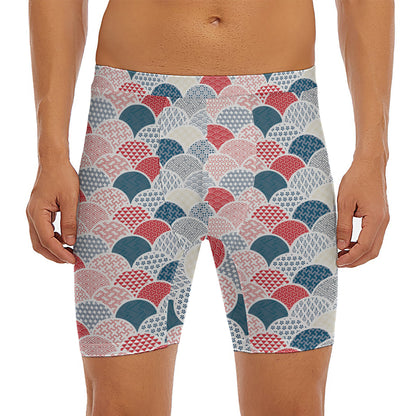 Japanese Geometric Pattern Print Men's Long Boxer Briefs