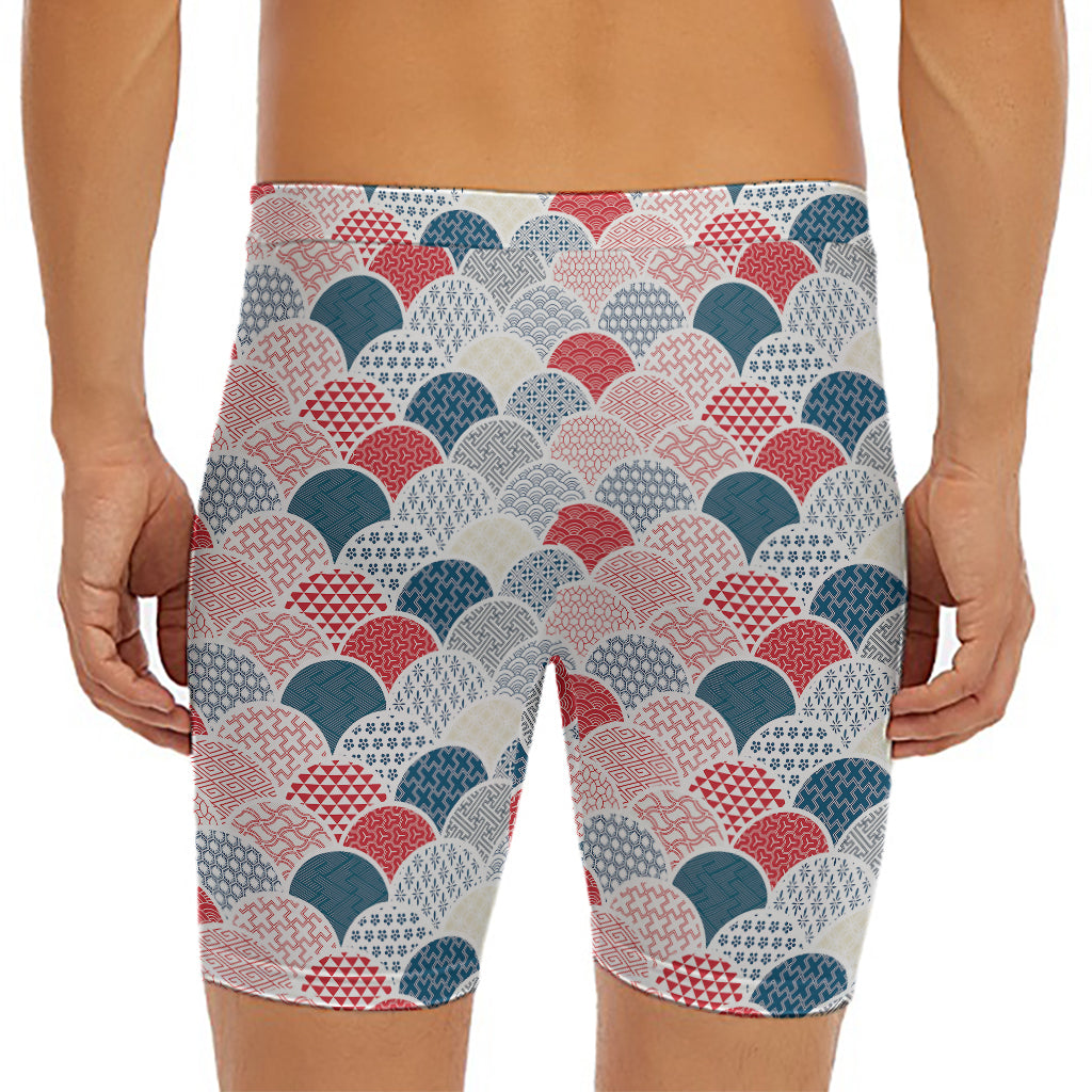 Japanese Geometric Pattern Print Men's Long Boxer Briefs